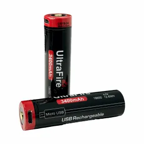 18650 3400mAh 3.7V Rechargeable Micro-USB Battery (2-Pack)