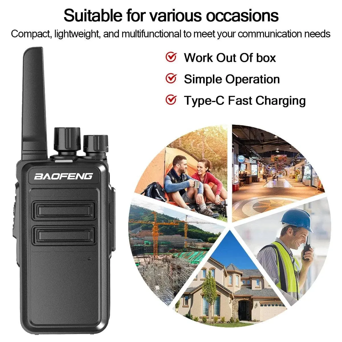 2/4 PCS Baofeng AR-12 Mini Walkie Talkie Wireless Copy Frequency UHF Type-C Long Range Ham Two Way Radio For Hunting Camping