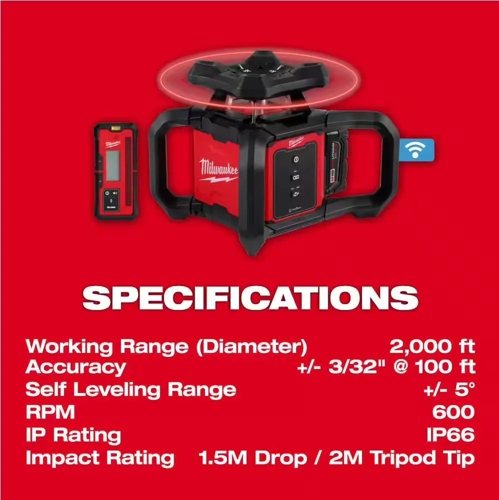 3701-21T Milwaukee M18 Fuel Exterior Rotary Laser Level Kit - 2000F