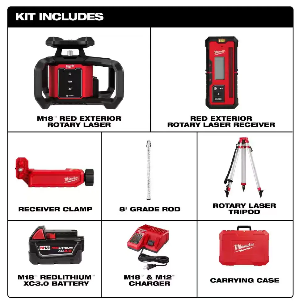 3701-21T Milwaukee M18 Fuel Exterior Rotary Laser Level Kit - 2000F