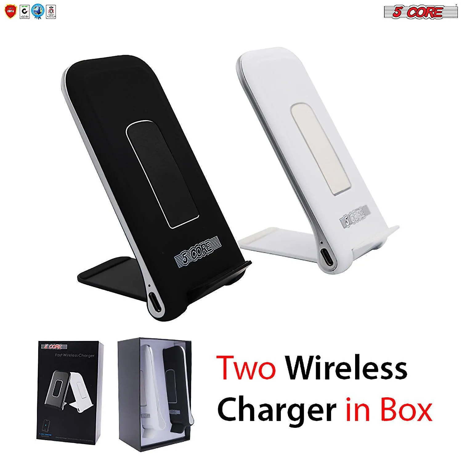 5 Core Wireless Fast Charge Stand Black & White Pair Dock Phone