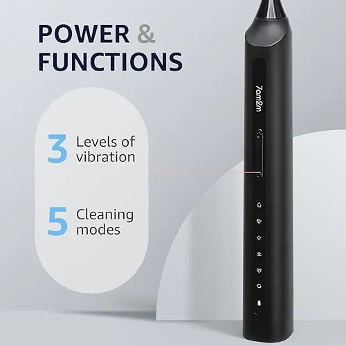 7AM2M Sonic Electric Toothbrush, High Power Rechargeable Toothbrushes, with 8 Brush Heads for Adults and Kids, 15 Adjustable Modes, Built-in 2-Minute Smart Timer, 4 Hours Fast Charge(Black)