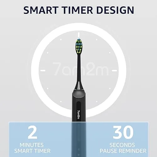 7AM2M Sonic Electric Toothbrush, High Power Rechargeable Toothbrushes, with 8 Brush Heads for Adults and Kids, 15 Adjustable Modes, Built-in 2-Minute Smart Timer, 4 Hours Fast Charge(Black)