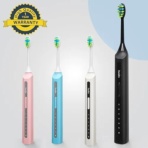 7AM2M Sonic Electric Toothbrush, High Power Rechargeable Toothbrushes, with 8 Brush Heads for Adults and Kids, 15 Adjustable Modes, Built-in 2-Minute Smart Timer, 4 Hours Fast Charge(Black)