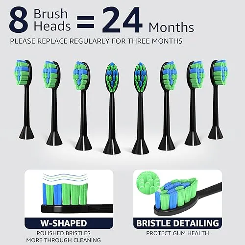 7AM2M Sonic Electric Toothbrush, High Power Rechargeable Toothbrushes, with 8 Brush Heads for Adults and Kids, 15 Adjustable Modes, Built-in 2-Minute Smart Timer, 4 Hours Fast Charge(Black)