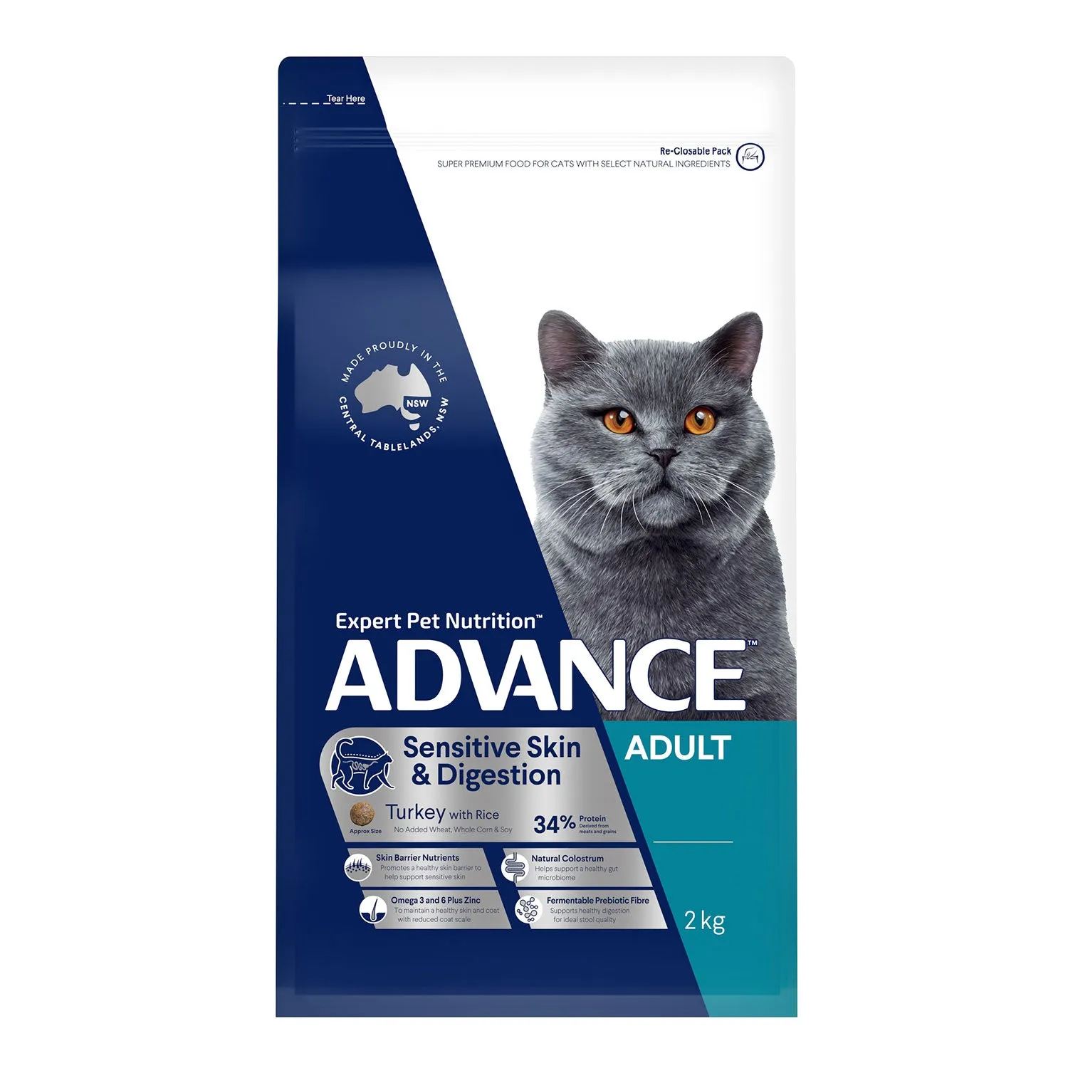 Advance Sensitive Skin & Digestion Turkey & Rice Adult Dry Cat Food 2kg