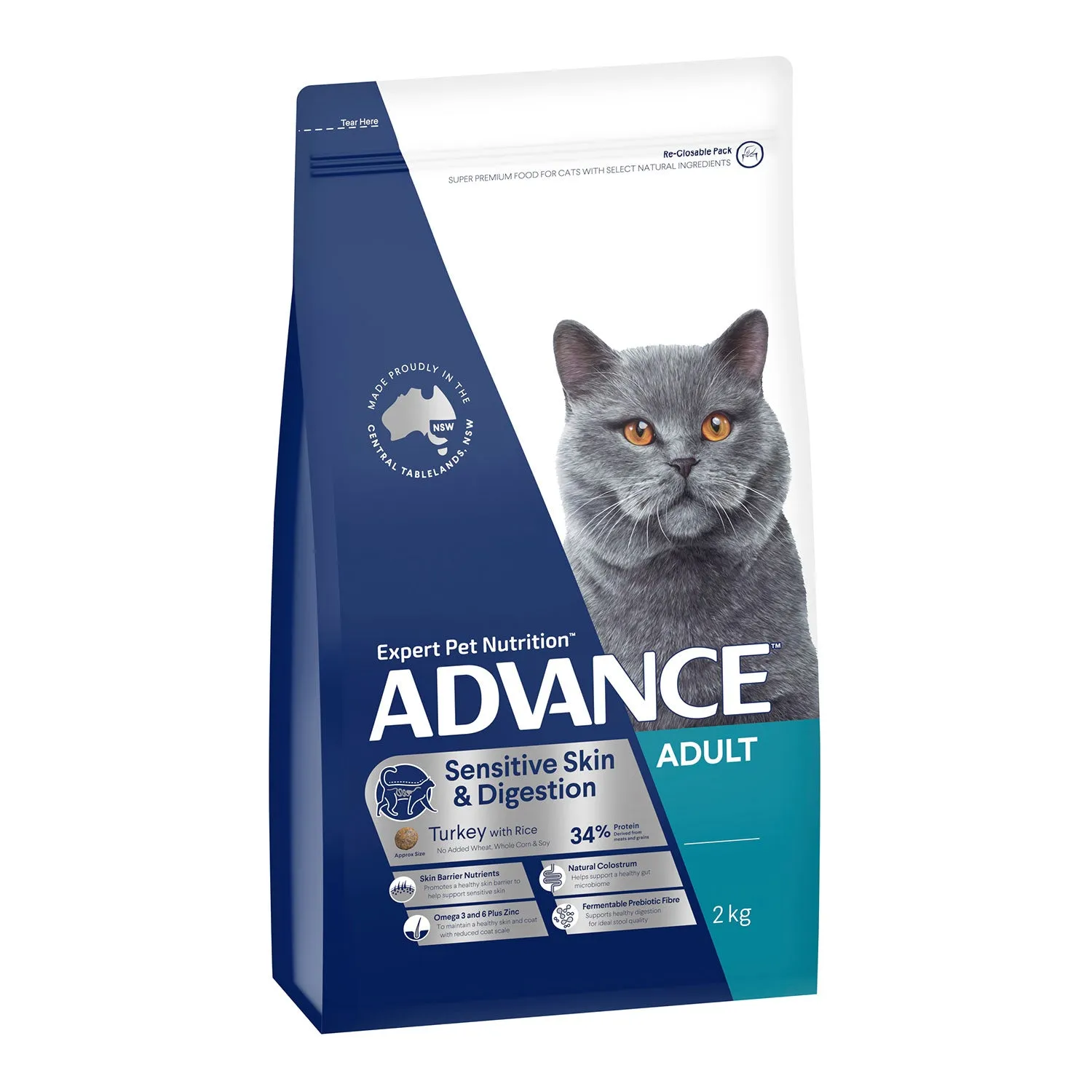 Advance Sensitive Skin & Digestion Turkey & Rice Adult Dry Cat Food 2kg