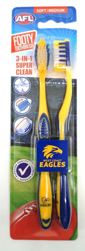 AFL Adult Toothbrush Twin Pack - West Coast Eagles - Set of Two - Soft/Medium