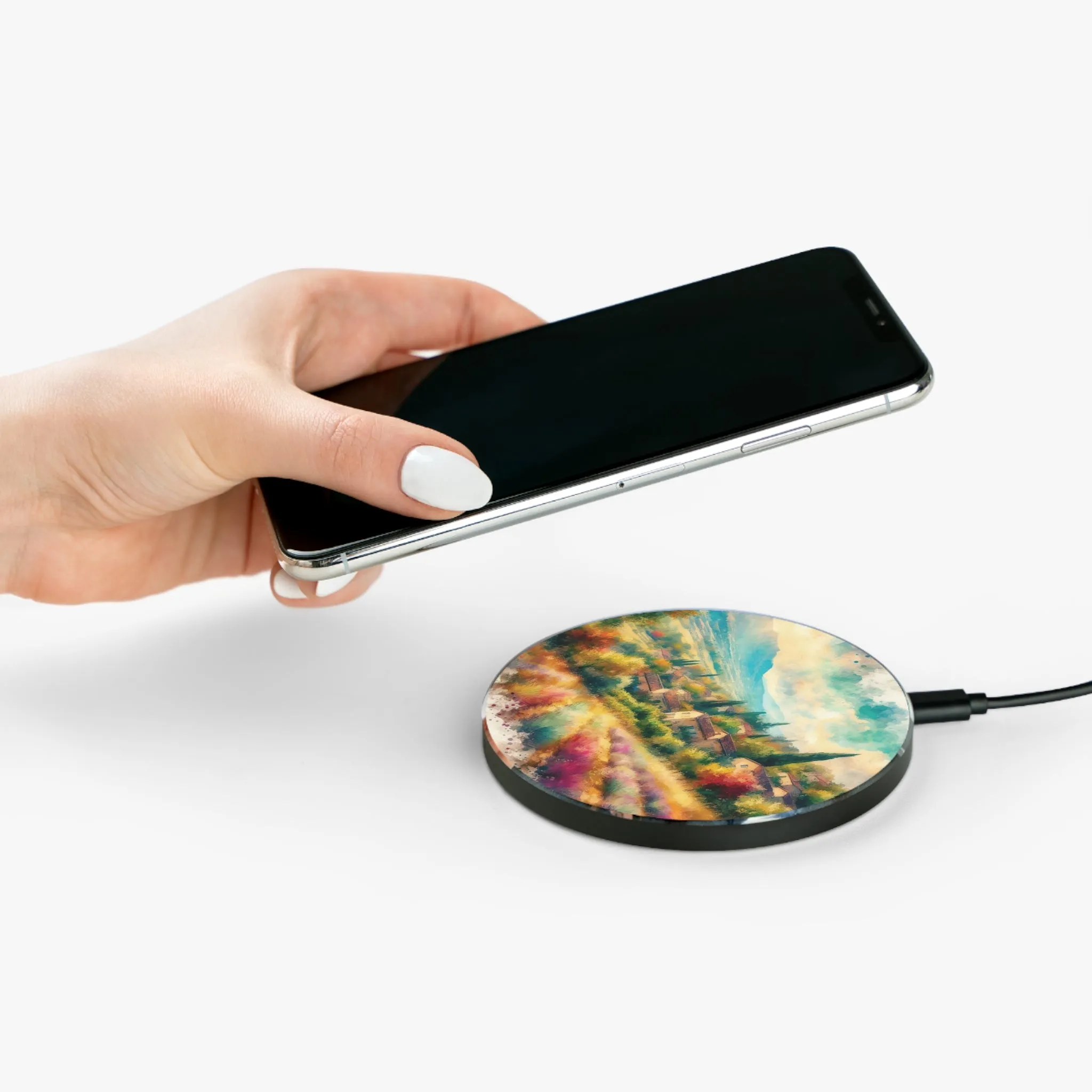 An aesthetic town in the countryside in spring with watercolour effect Wireless Charger