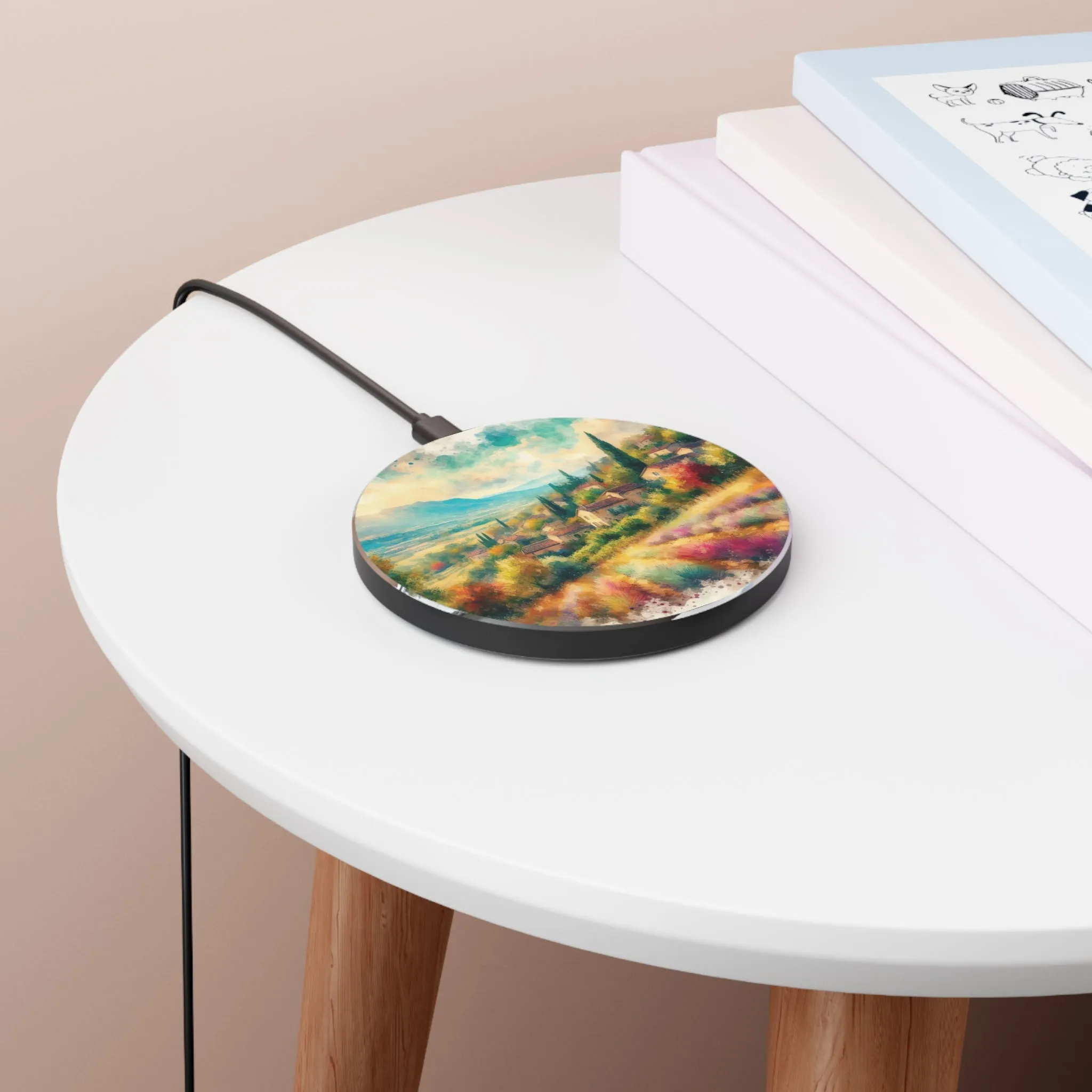 An aesthetic town in the countryside in spring with watercolour effect Wireless Charger