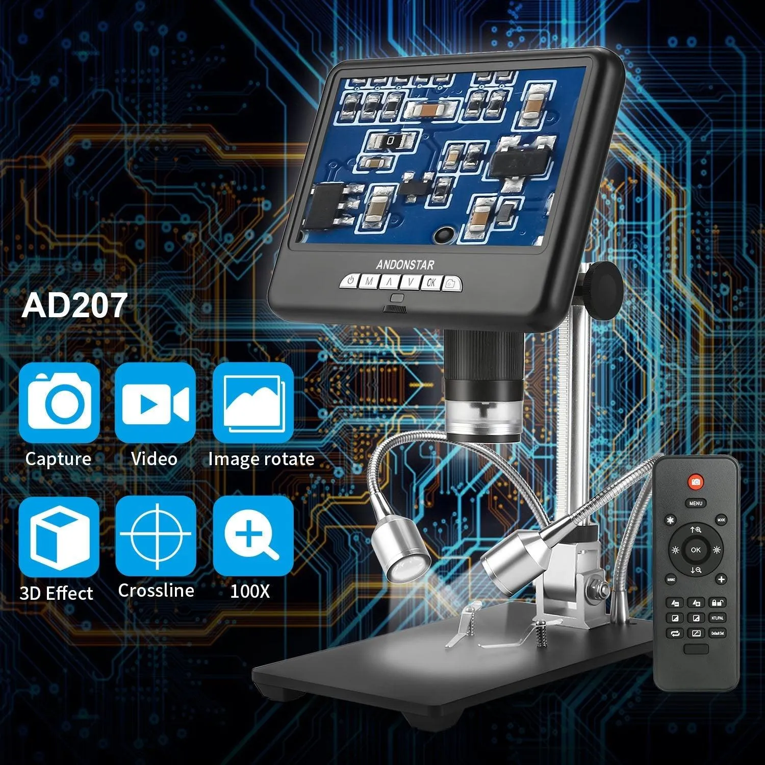 Andonstar AD207 7 inch 3D Digital Microscope Soldering Tool for Phone/PCB/SMD Repair with Image Rotate Function