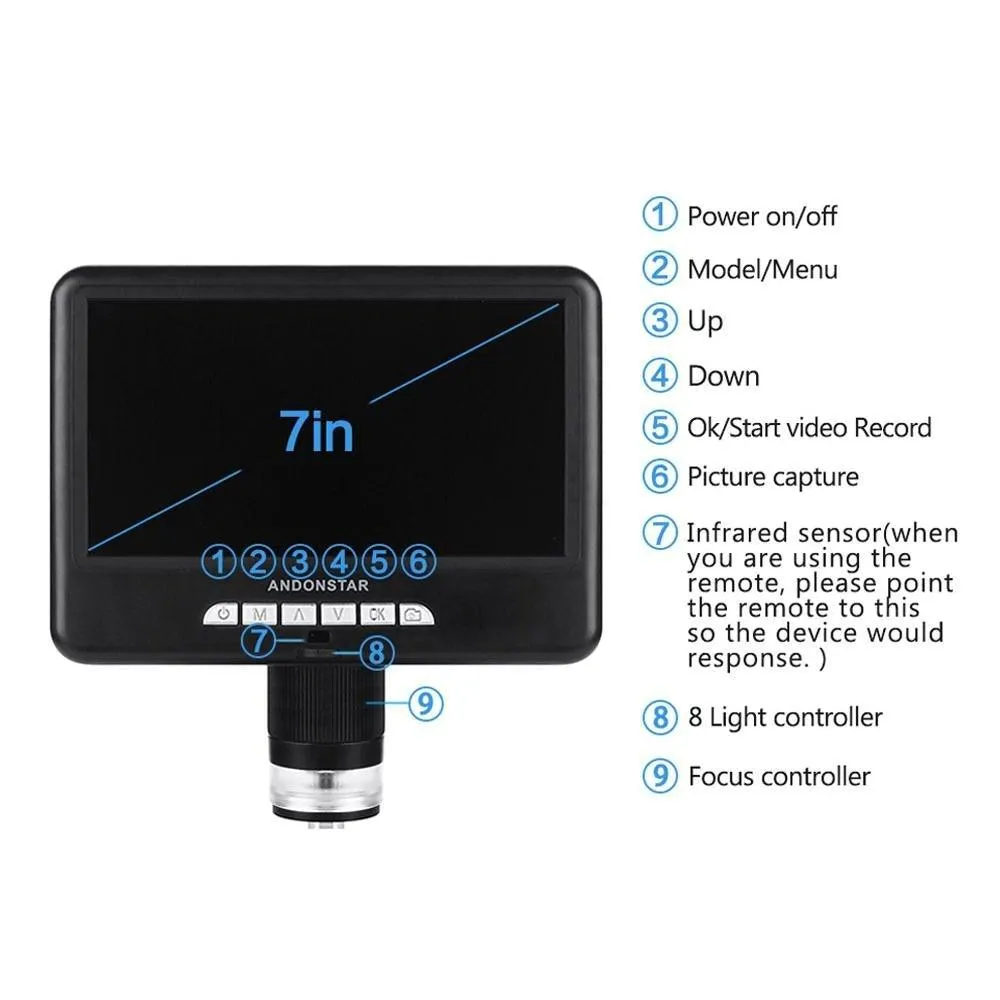 Andonstar AD207 7 inch 3D Digital Microscope Soldering Tool for Phone/PCB/SMD Repair with Image Rotate Function