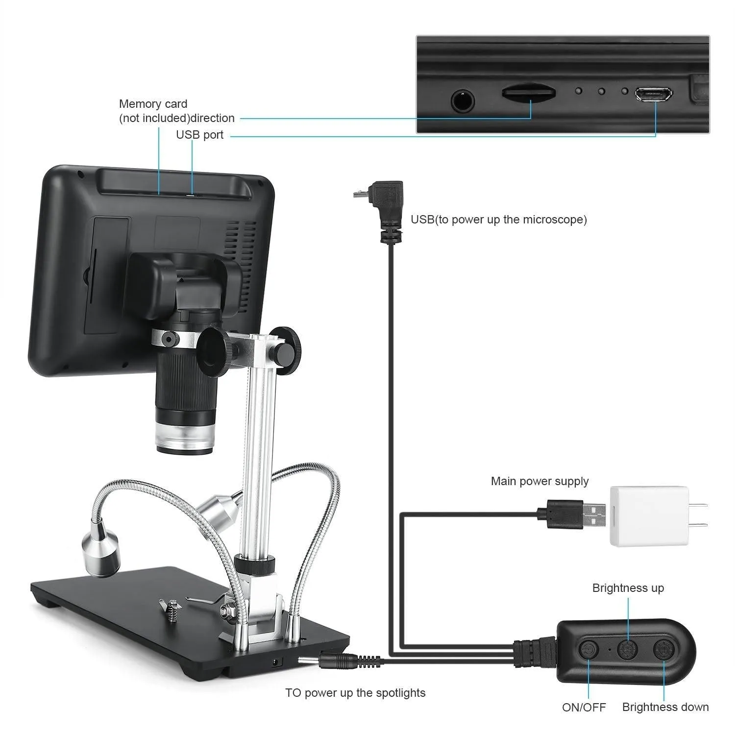 Andonstar AD207 7 inch 3D Digital Microscope Soldering Tool for Phone/PCB/SMD Repair with Image Rotate Function