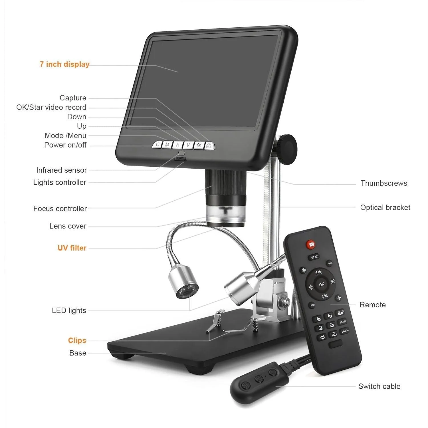 Andonstar AD207 7 inch 3D Digital Microscope Soldering Tool for Phone/PCB/SMD Repair with Image Rotate Function