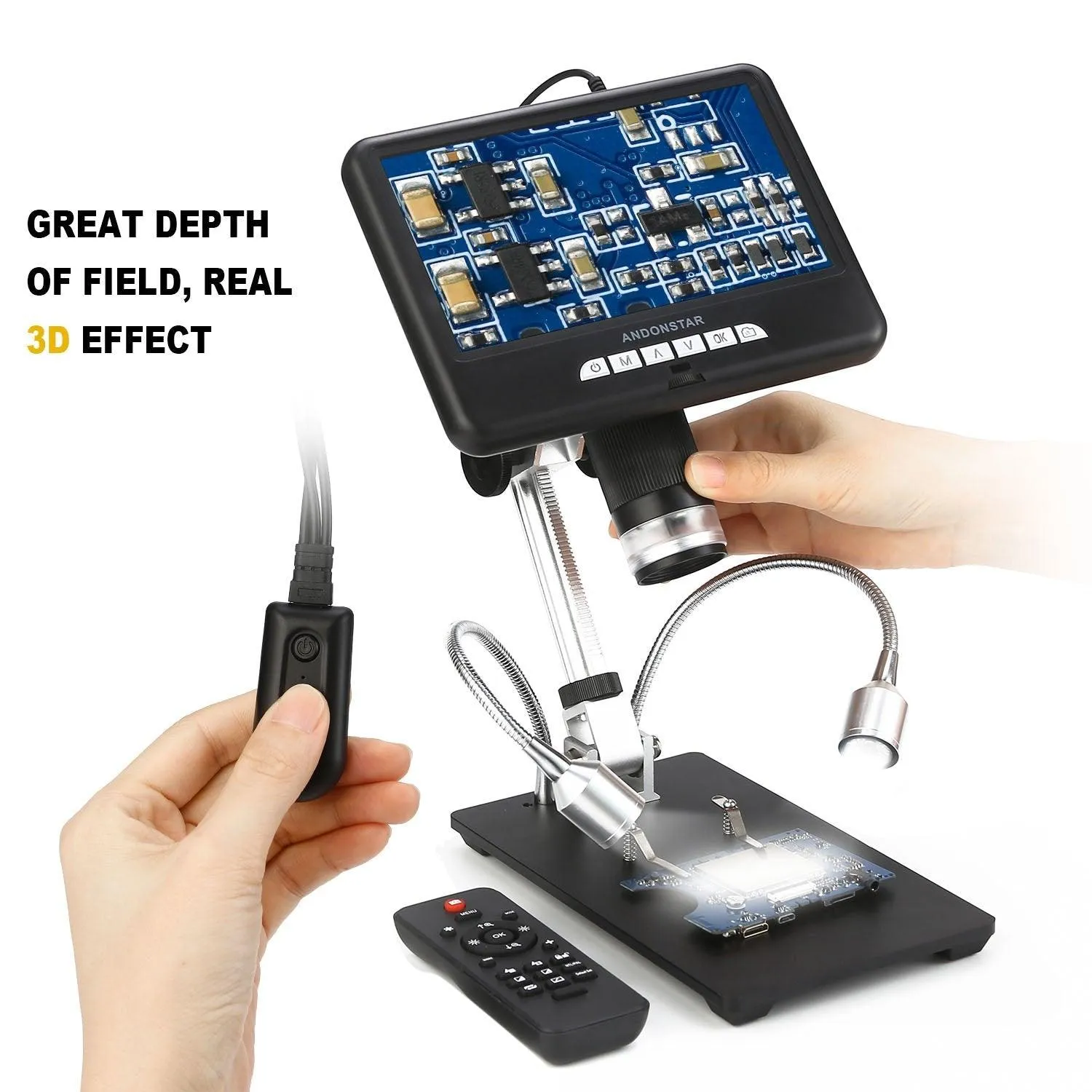 Andonstar AD207 7 inch 3D Digital Microscope Soldering Tool for Phone/PCB/SMD Repair with Image Rotate Function