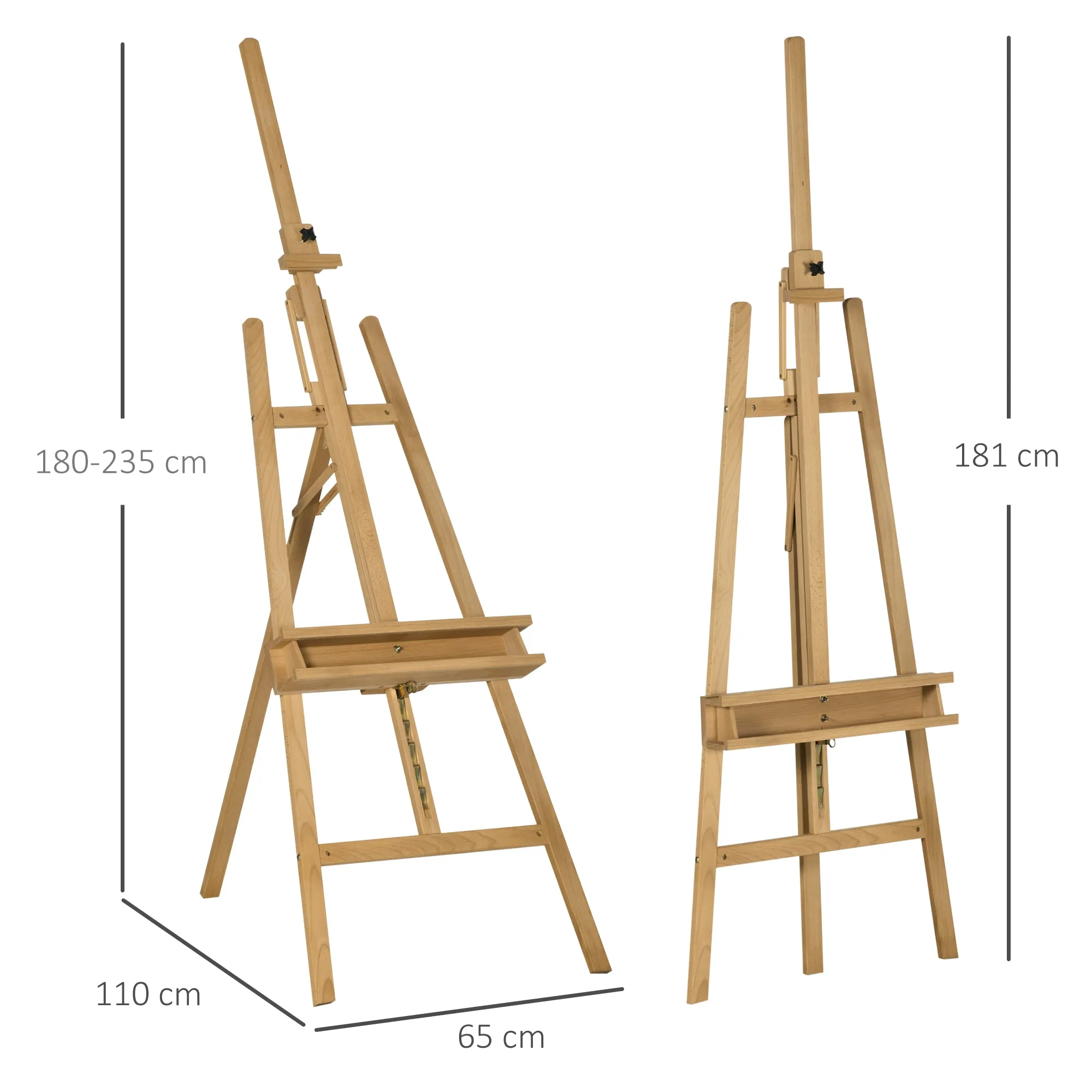 Artist Easel Stand for Wedding Sign w/ Brush Holder, Beech Wood A-Frame Tripod Studio Easel, Portable Adjustable Art Stand, up to 120cm