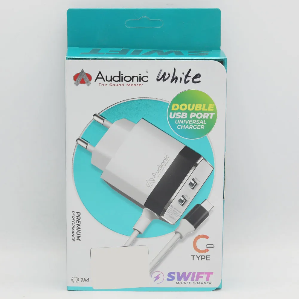 Audionic Type C Android Double USB Port Charger - White