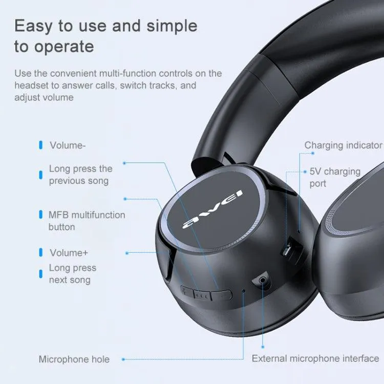 AWEI A770BL Retractable Wireless Bluetooth Headphones with 90° Rotating Ear Cups for Ultimate Comfort