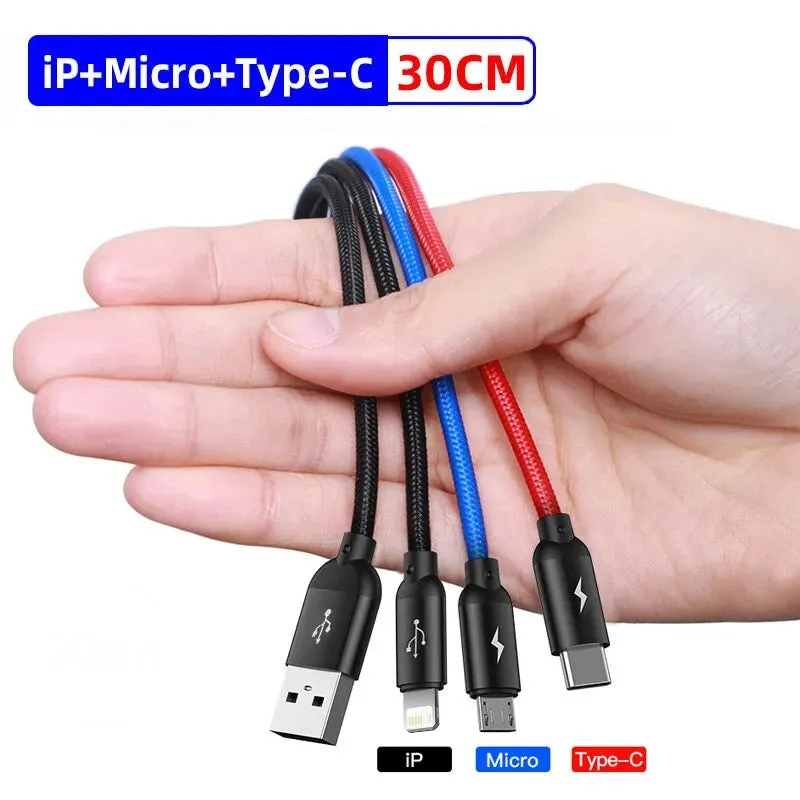 Baseus 3 in 1 USB Cable Type C Cable for Samsung S20 Xiaomi Mi 9 Cable for iPhone 12X11 Pro Max Huawei Charger Cable