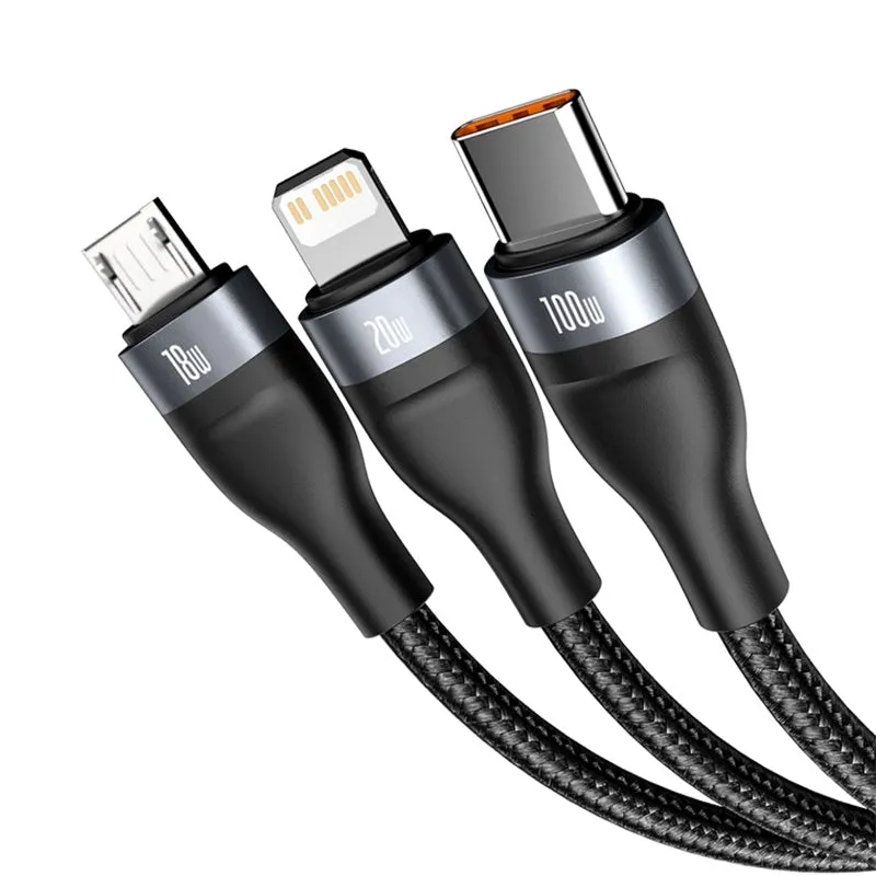 Baseus 3in1 USB / USB Type C - USB Type C / Lightning / Micro USB Cable (5 A - 100 W / 20 W / 18 W) 1.2 m Power Delivery Quick Charge (CA2T3-G1)