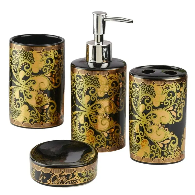 Bathroom Set Butterfly Black & Gold (Set of 4)