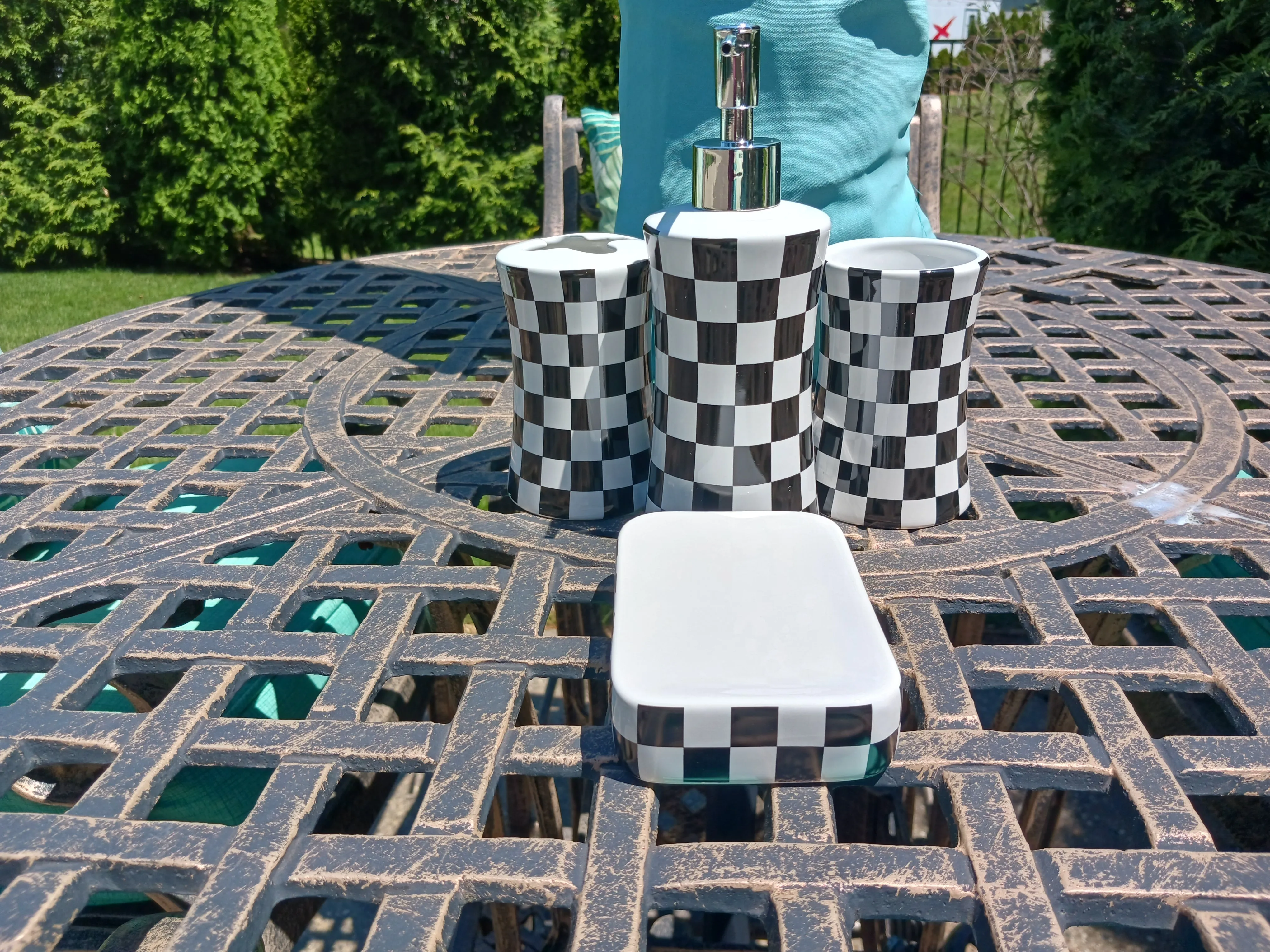 Black and White Check Bathroom Accessory Set