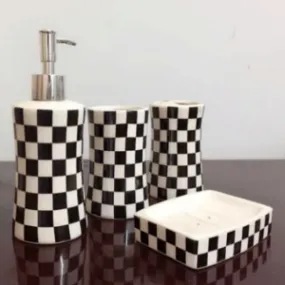 Black and White Check Bathroom Accessory Set