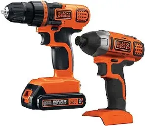 BLACK DECKER 20V MAX Cordless Drill and Impact Driver, Power Tool Combo Kit with Battery and Charger -BD2KITCDDI