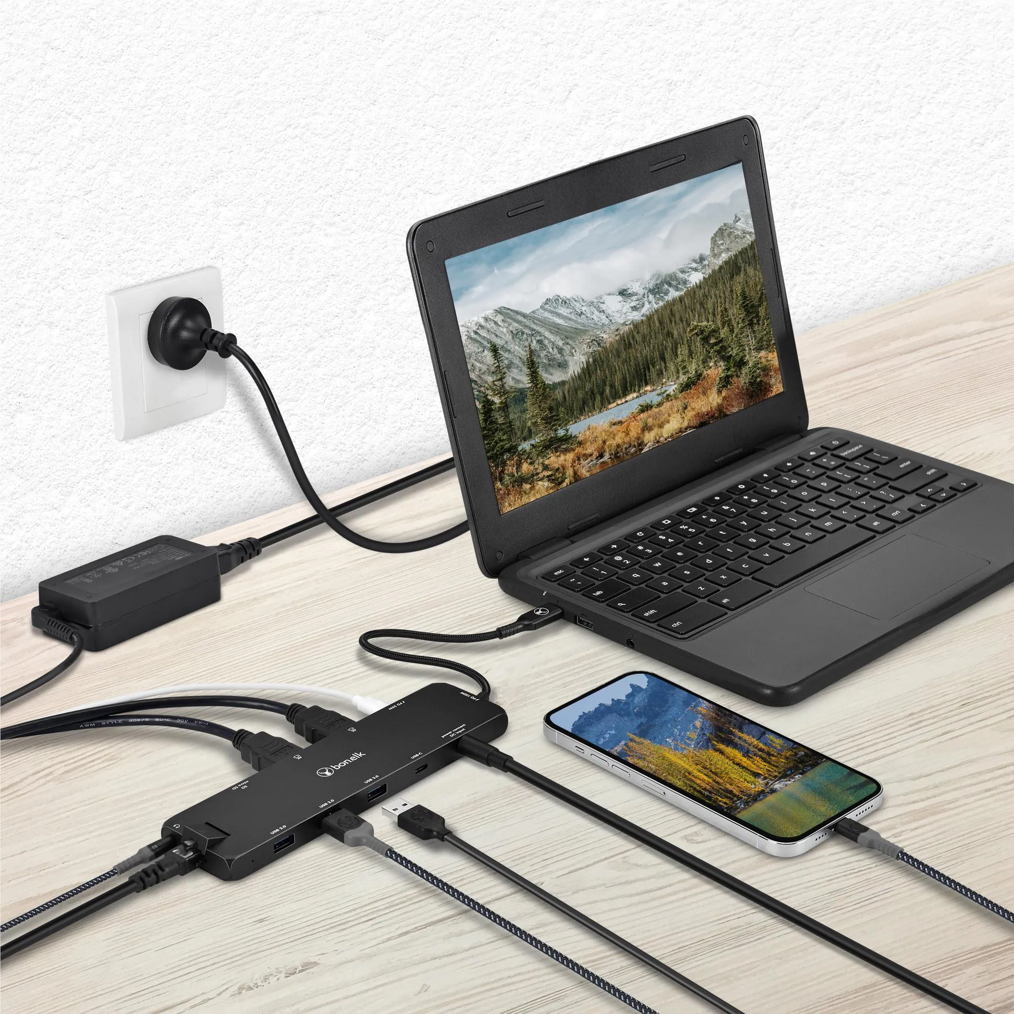 Bonelk Long-Life 12-in-1 USB-C Multiport Slim Powered Hub (Black)