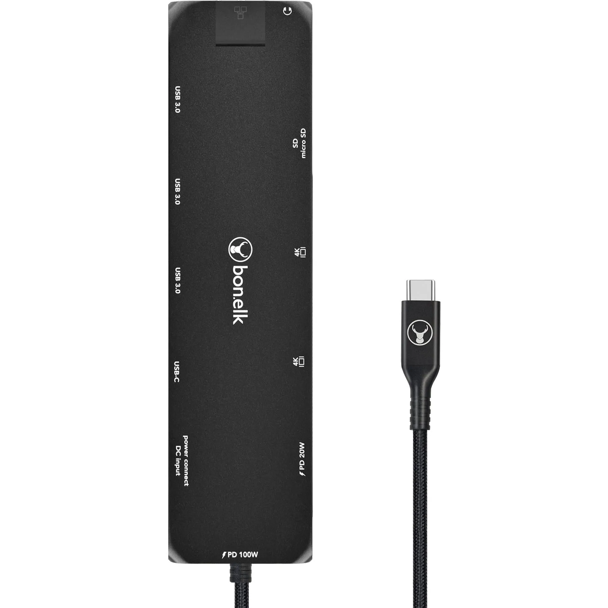 Bonelk Long-Life 12-in-1 USB-C Multiport Slim Powered Hub (Black)