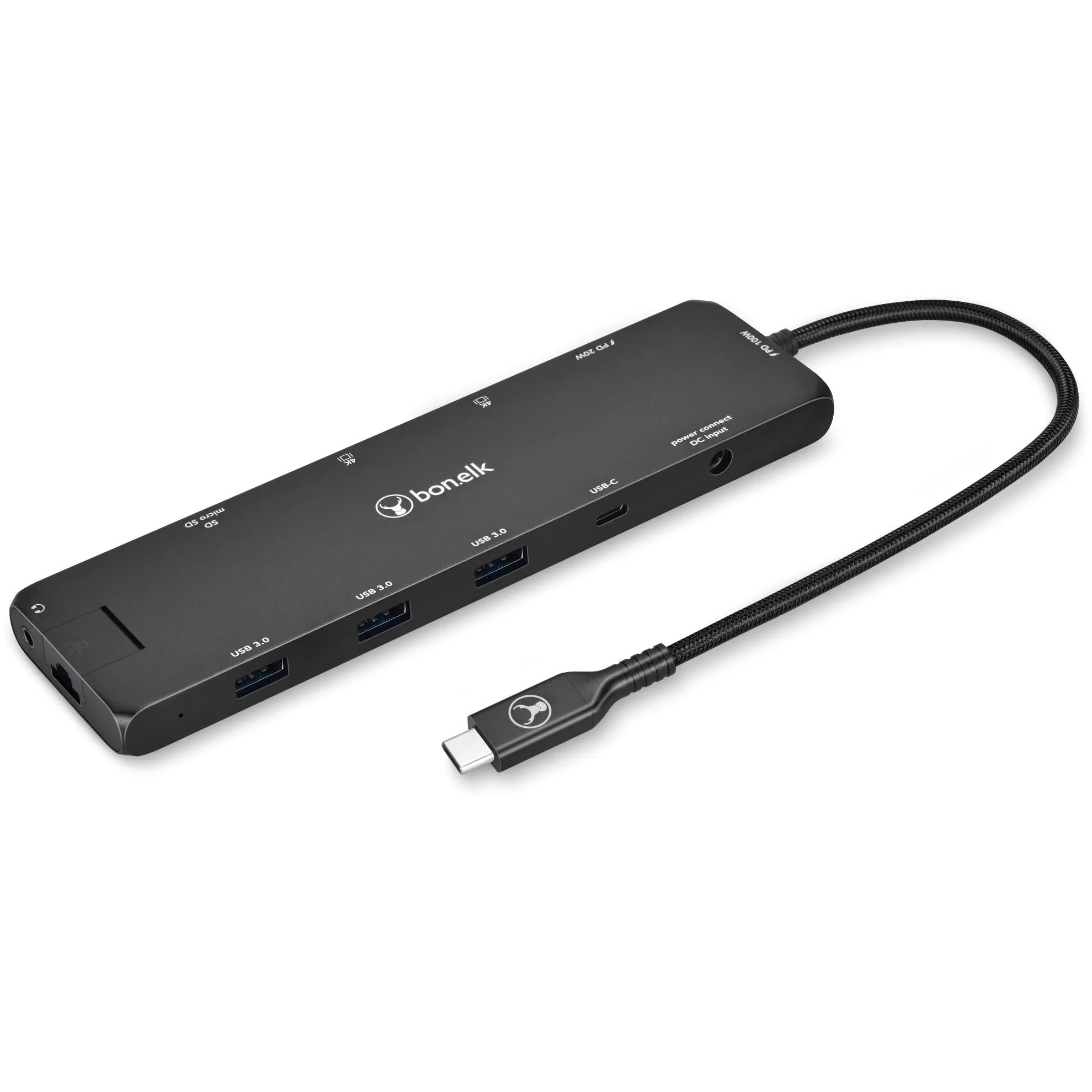 Bonelk Long-Life 12-in-1 USB-C Multiport Slim Powered Hub (Black)