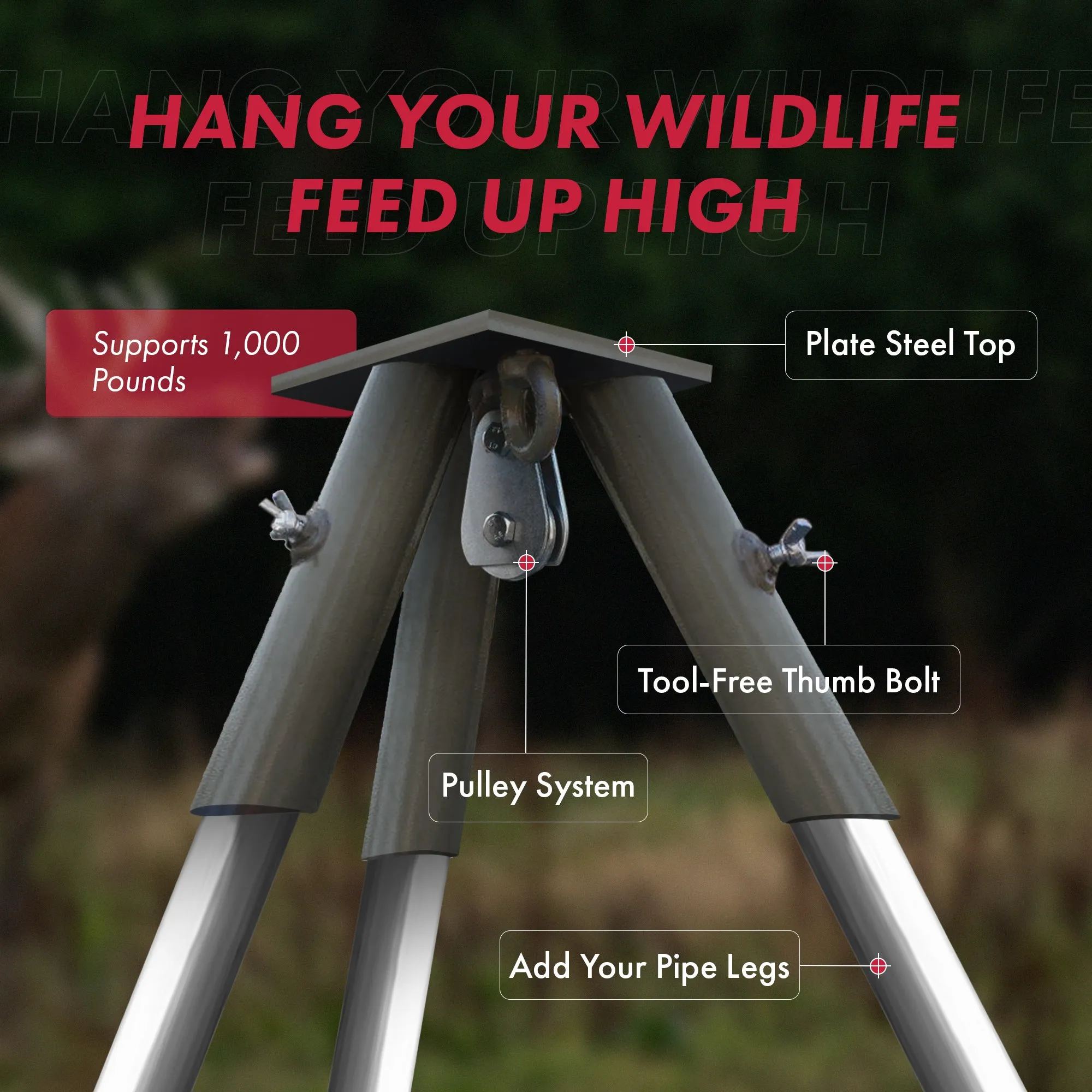 Boss Buck BB-1-TPH2 Heavy Duty Steel Tripod Header with 1000 Pound Pulley System