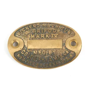 British WWII Vickers MMG Tripod Brass Data Plate