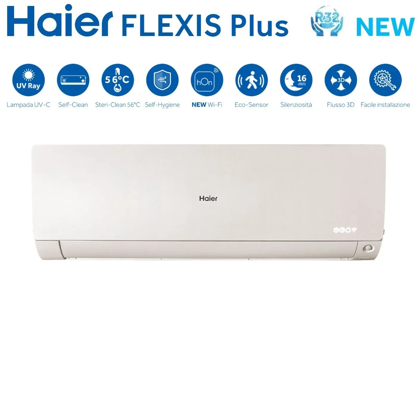 Climatizzatore Condizionatore Haier Quadri Split Inverter serie FLEXIS PLUS WHITE 9 9 12 12 con 4U85S2SR3FA R-32 Wi-Fi Integrato Colore Bianco 9000 9000 12000 12000