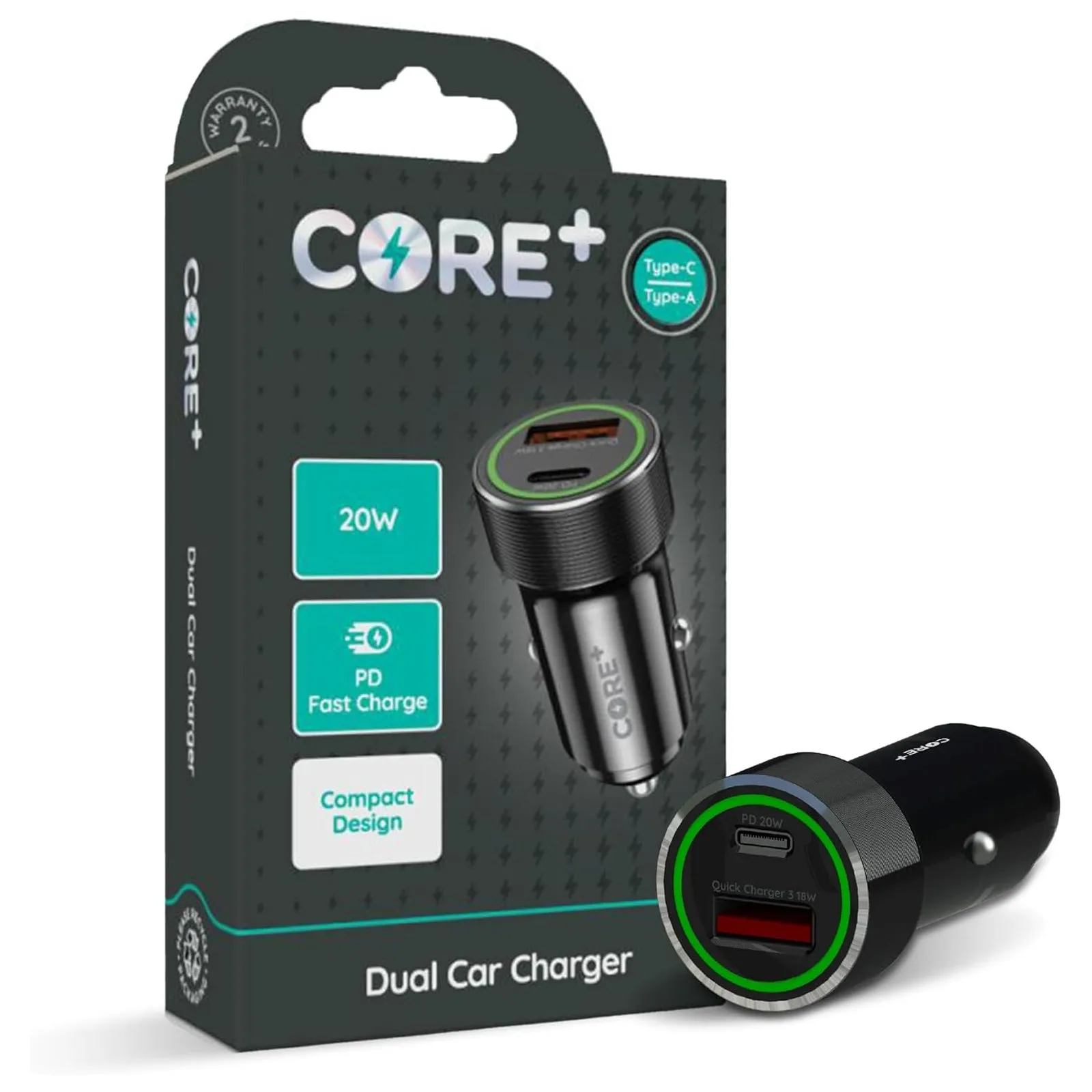 Core   USB C & A In-Car Phone Charger Adapter