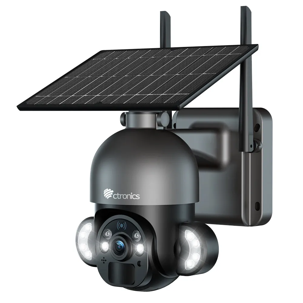 Ctronics 2.5K 4MP 100% Wireless Solar Panel PTZ camera with PIR Sensor Human Detection