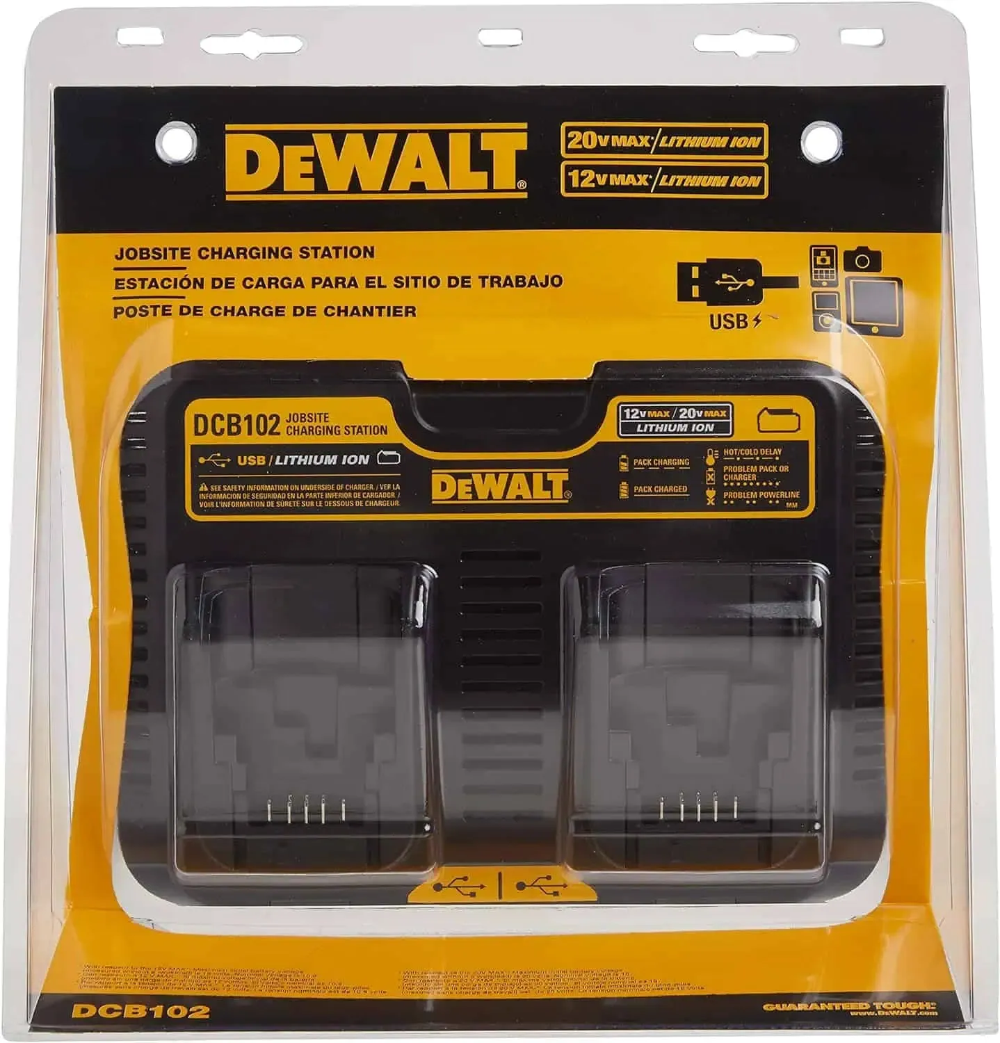 DeWalt 12V/20V MAX Lithium-Ion Dual Port Jobsite Charger with (2) USB Ports