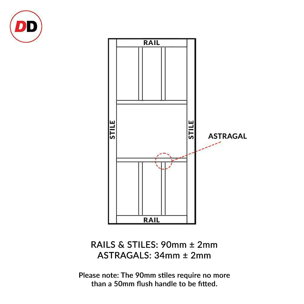 Double Sliding Door & Premium Wall Track - Eco-Urban® Queensland 7 Pane Doors DD6424SG Frosted Glass - 6 Colour Options