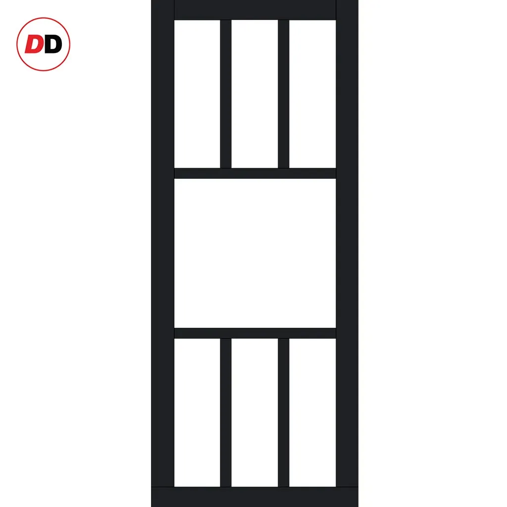 Double Sliding Door & Premium Wall Track - Eco-Urban® Queensland 7 Pane Doors DD6424SG Frosted Glass - 6 Colour Options