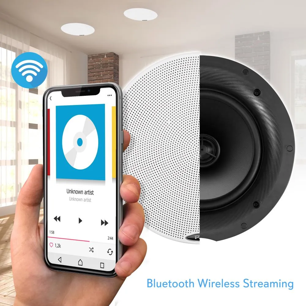 Dual 8.0’’ Bluetooth Ceiling / Wall Speaker Kit, (2) Flush Mount 2-Way Speakers, 400 Watt