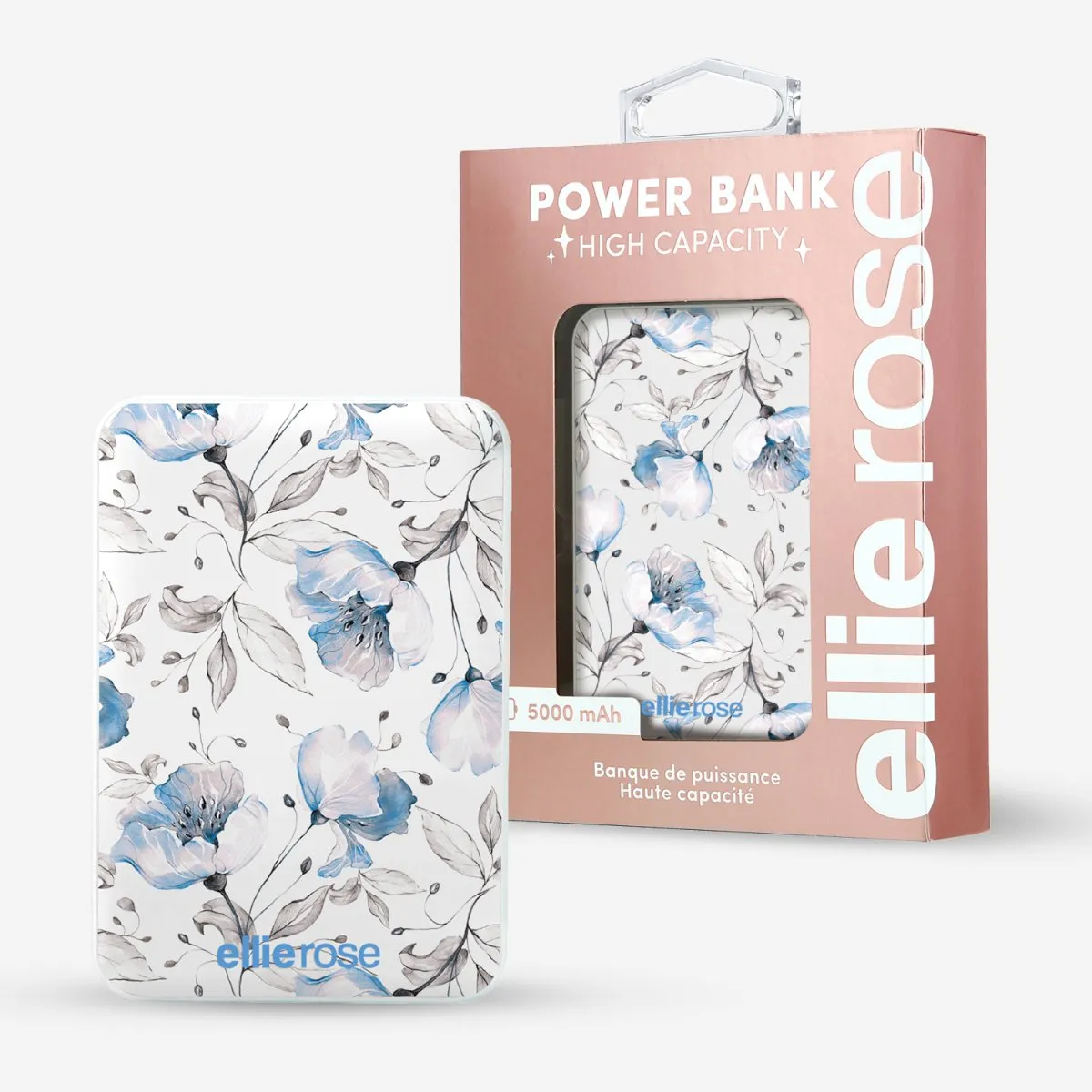 Ellie Rose - Power Bank Charger - Blue Floral