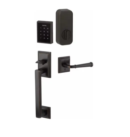 Emtek Hamden EMPowered™ Motorized Touchscreen Handle set with Diamond Glass Knob