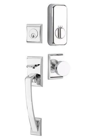 Emtek Single Cylinder Ares Handleset EMPowered Motorized Smart Lock Upgrade With Select R-Bar Straight Knurled Lever