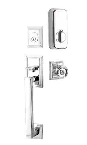 Emtek Single Cylinder Hamden Handleset EMPowered Motorized Smart Lock Upgrade With Diamond Glass Knob