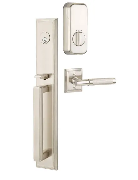 Emtek Single Cylinder Melrose Handleset EMPowered Motorized Smart Lock Upgrade With Windsor Glass Knob