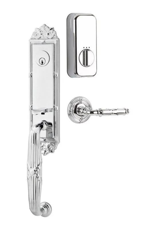 Emtek Single Cylinder Ribbon & Reed Handleset EMPowered Motorized Smart Lock Upgrade With Select R-Bar Faceted Lever