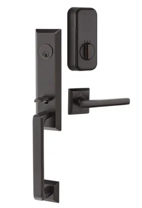 Emtek Single Cylinder Transitional Heritage Monolithic Handleset EMPowered Motorized Smart Lock Upgrade With Santa Fe Lever