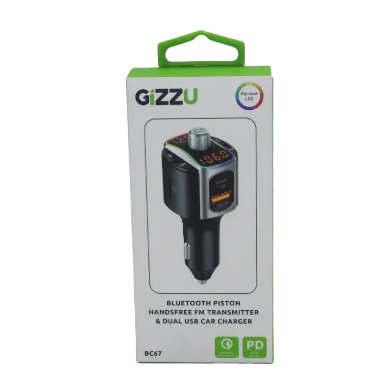 Gizzu Bluetooth 5 Usb Qc3.0 | Type-C Pd Power | Microsd Fm Transmitter Handsfree Kit