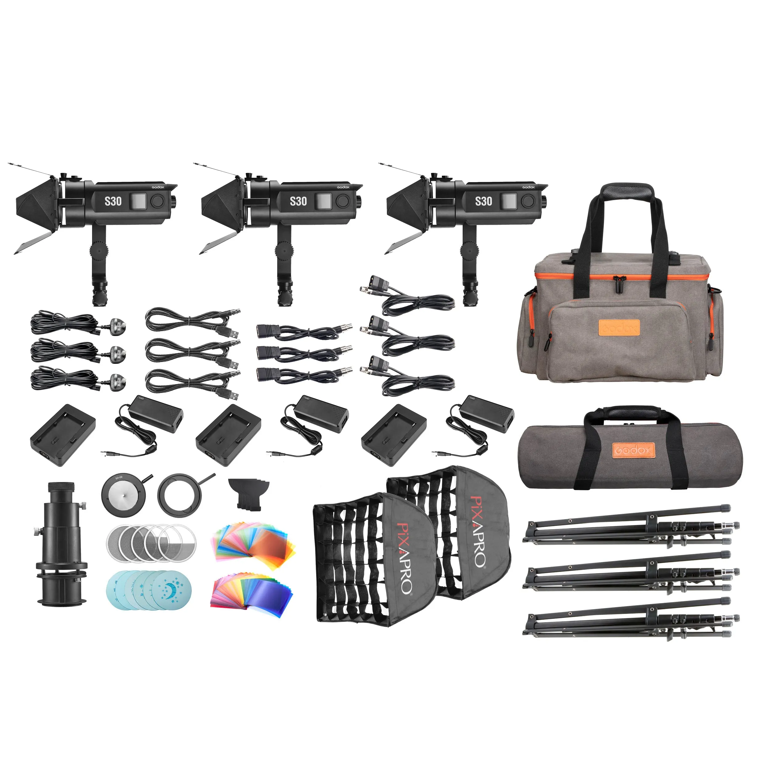 Godox S30 Three Head Complete LED Lighting Kit