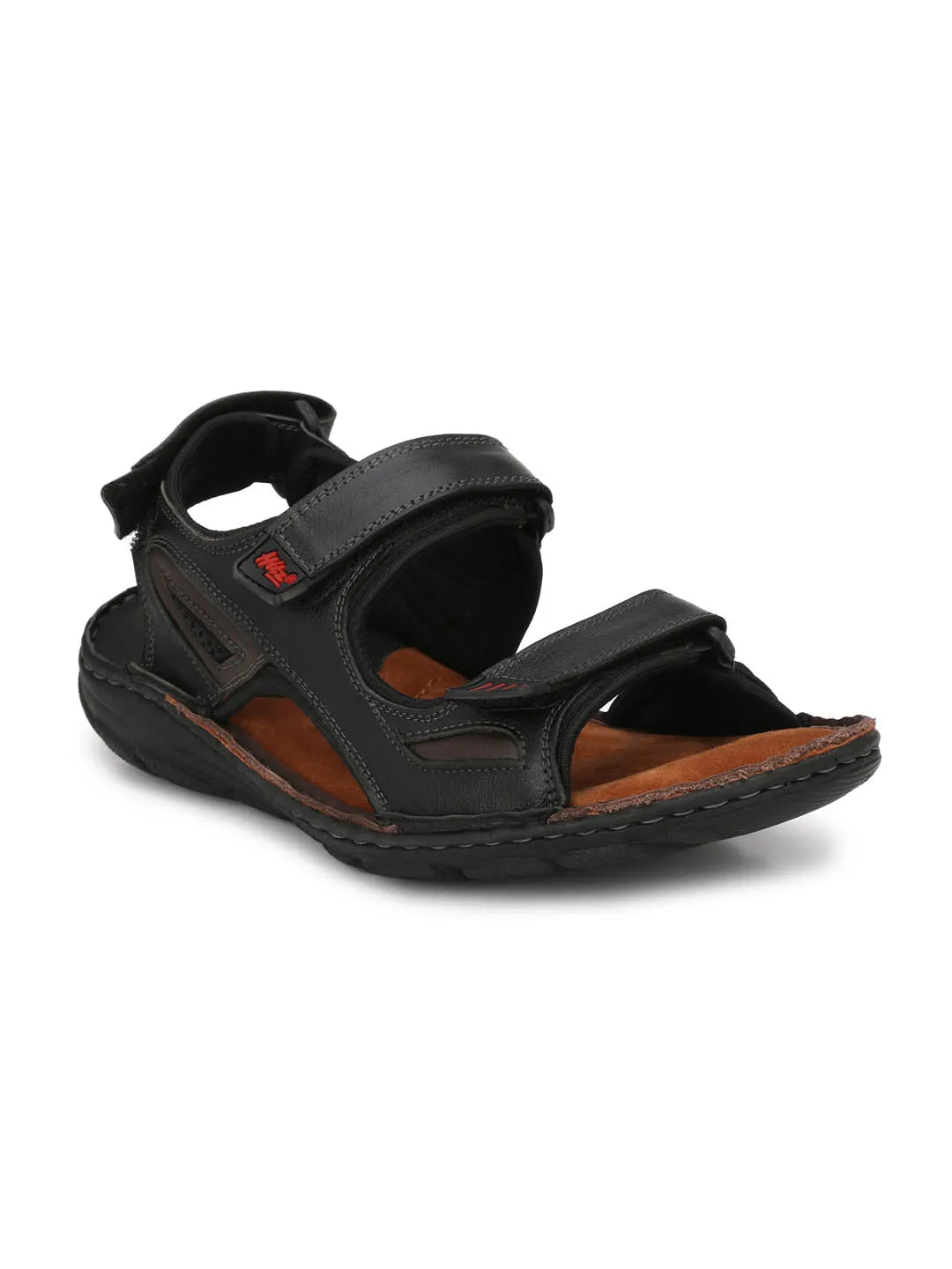 HITZ8501 Men's Black Leather Casual Velcro Sandals